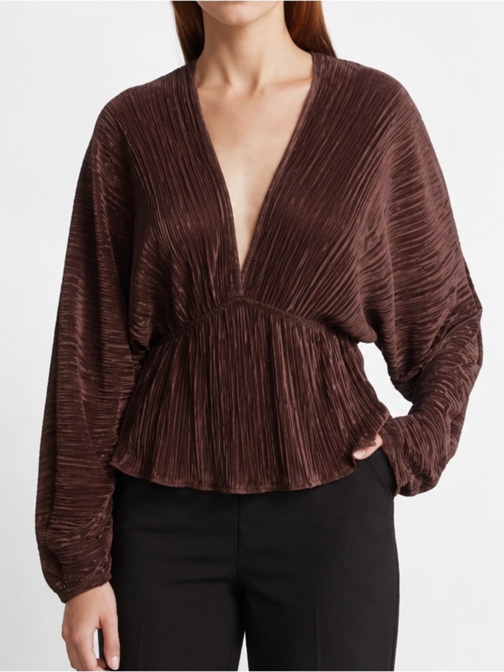 Abercrombie & Fitch Chocolate Brown Plissé Blouse